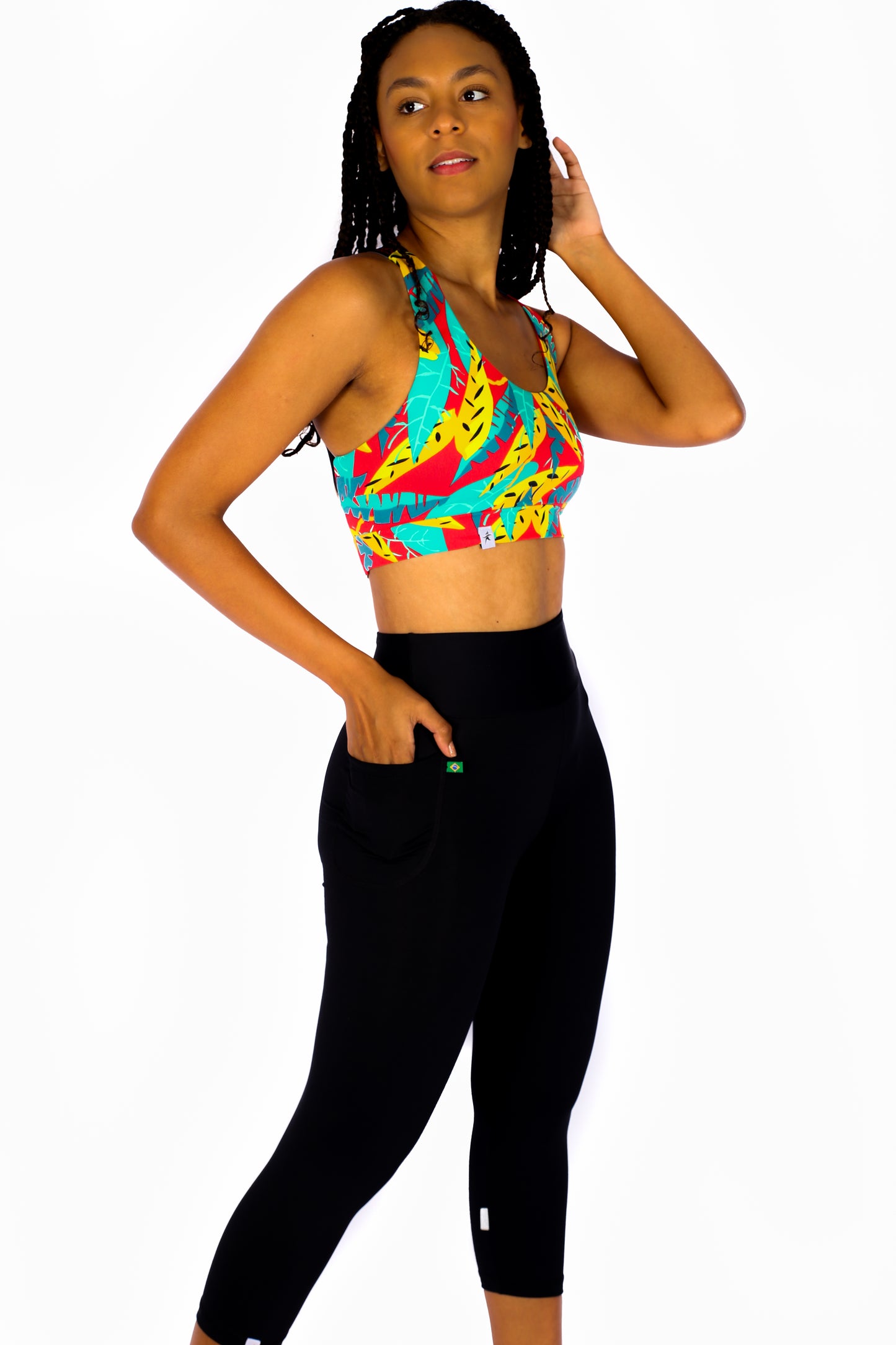 Carmen Miranda Set Shorts Skirt and Sports bra same print spots bra with elastics - Pocket