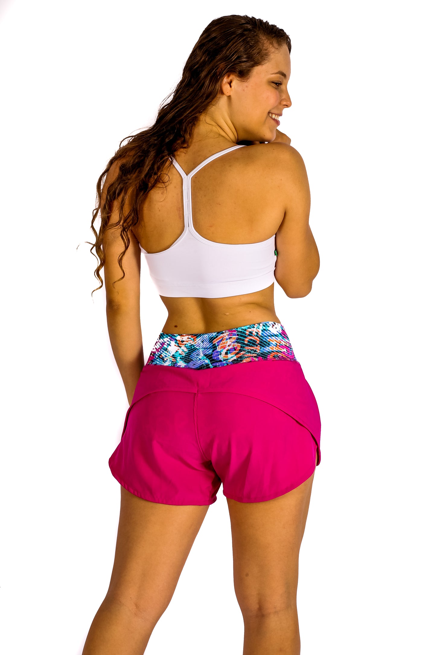 Running Shorts - Graffiti Letters waist and under wear Pink color with pocket