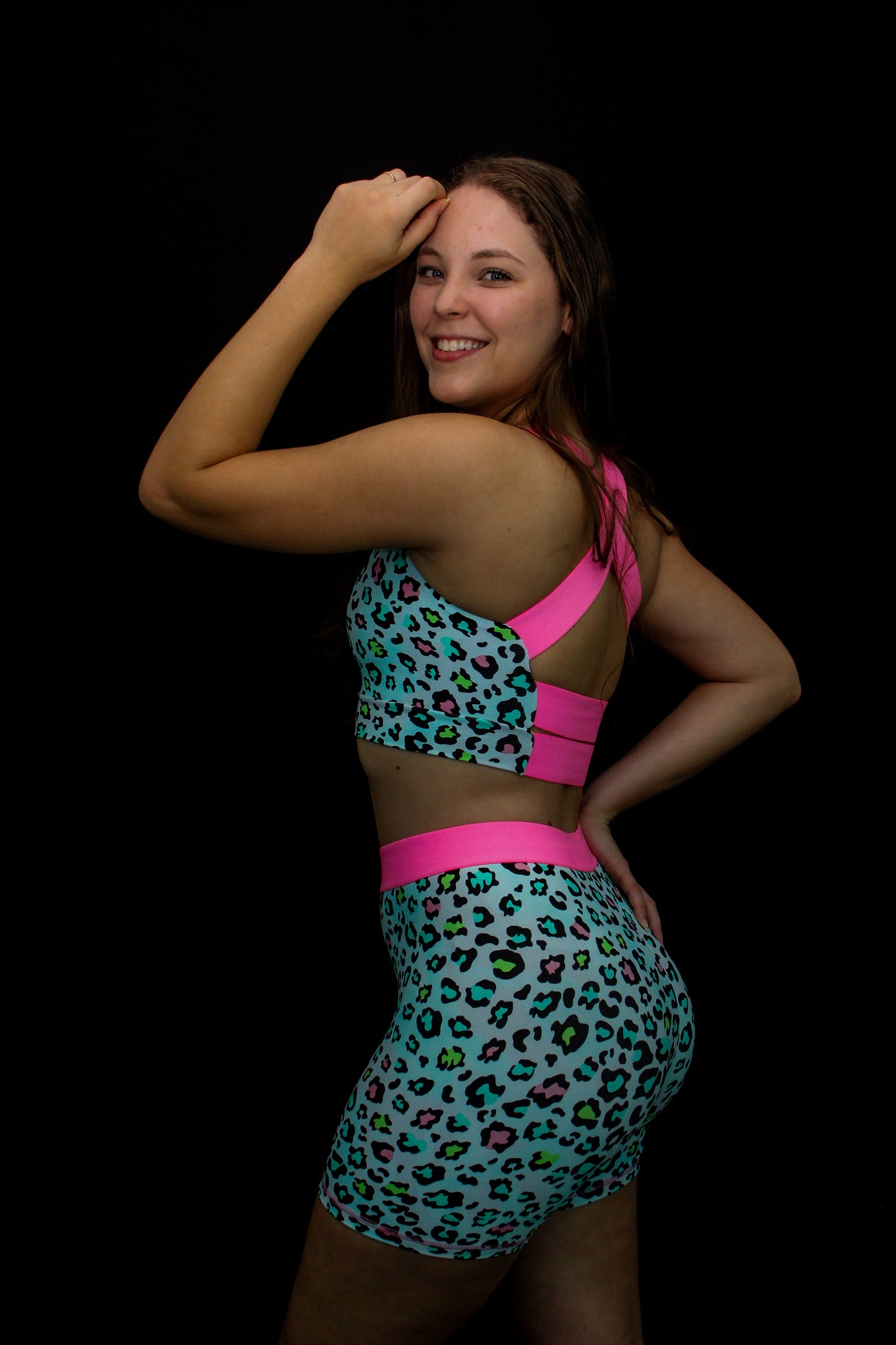 Color Neon Leopard Sports Bra with elastic