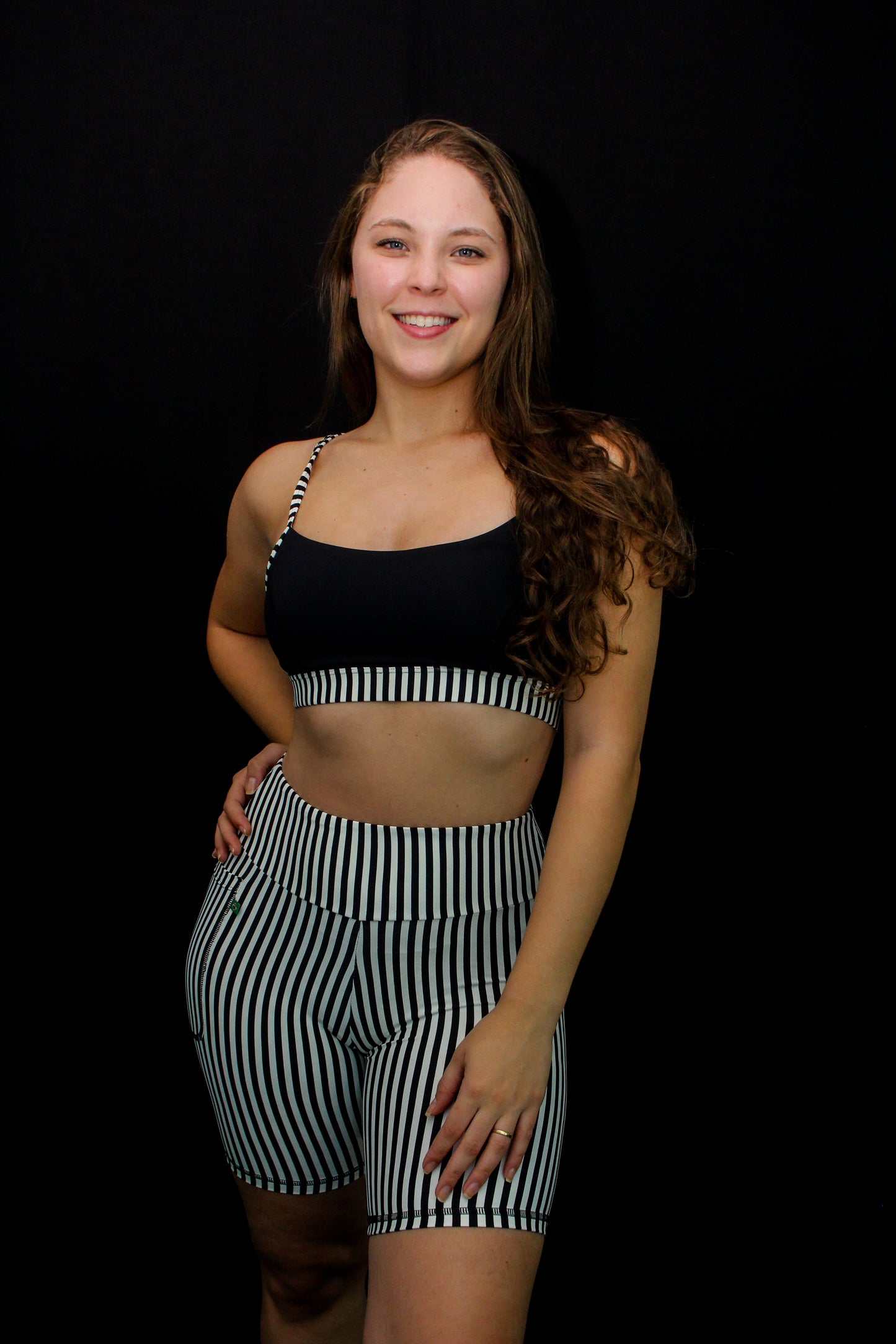 Black and white Stripe Shorts with Pocket - high waist