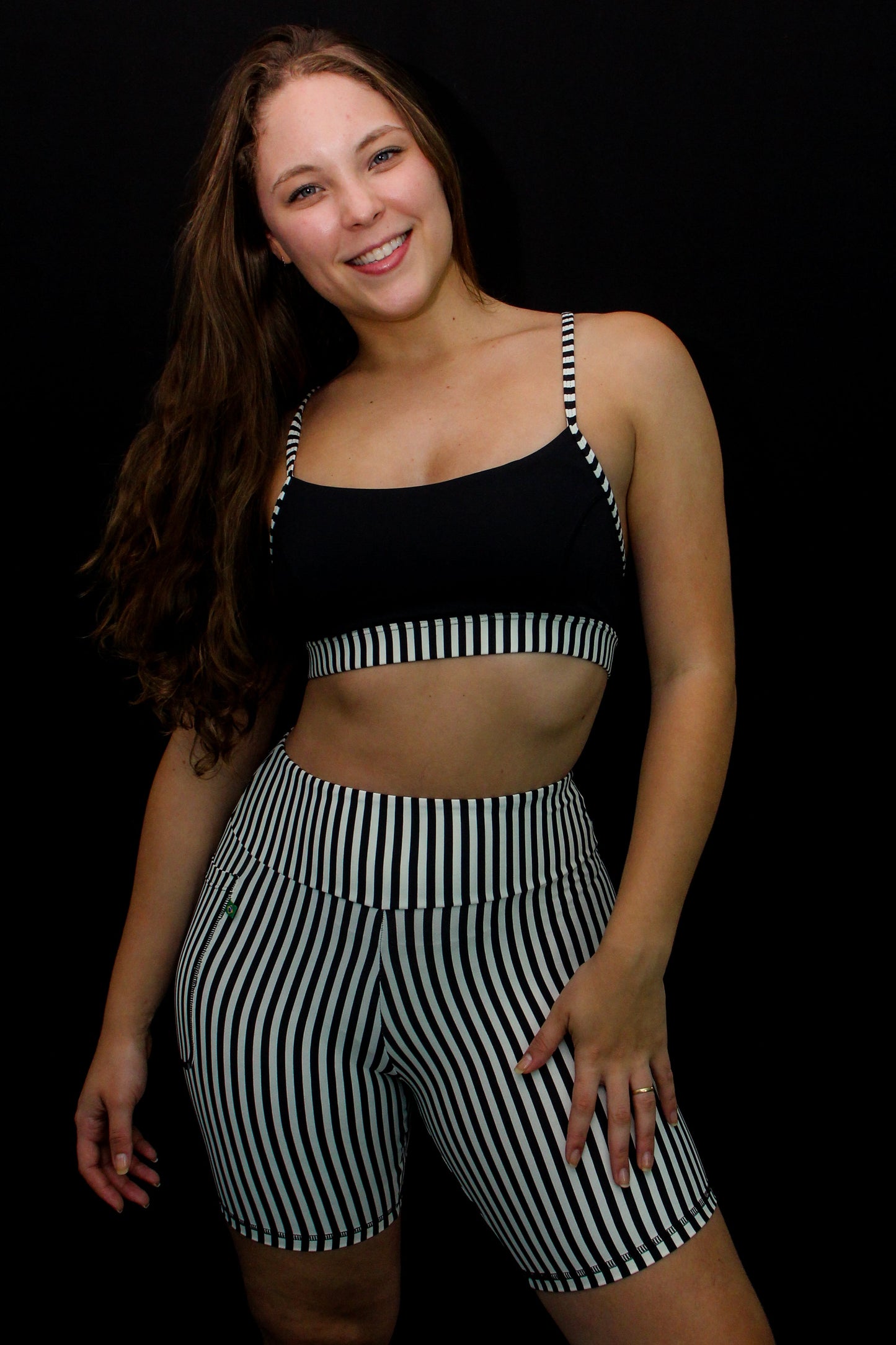 Black and white Stripe Shorts with Pocket  - high waist