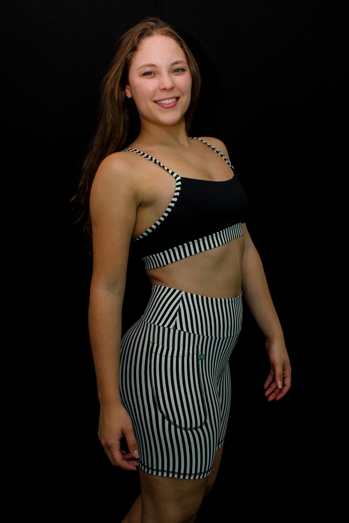 Black and white Stripe Shorts with Pocket - high waist