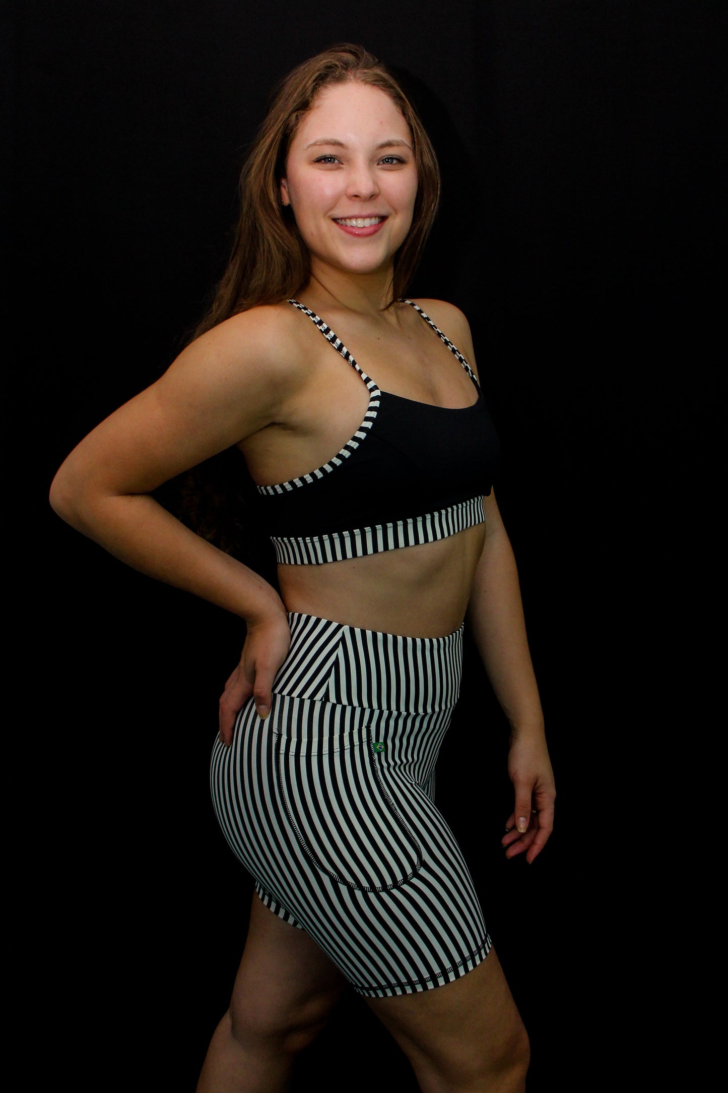 Black and white Stripe Shorts with Pocket - high waist