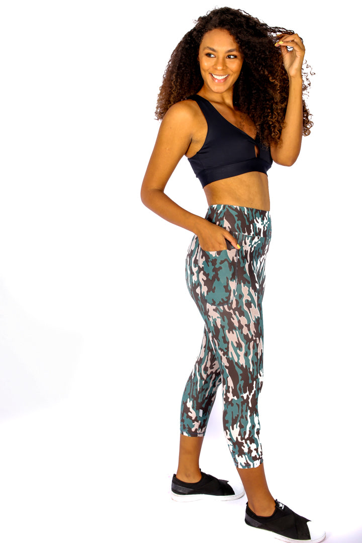Green Camouflage Capris high waist with Pocket - dry Fit