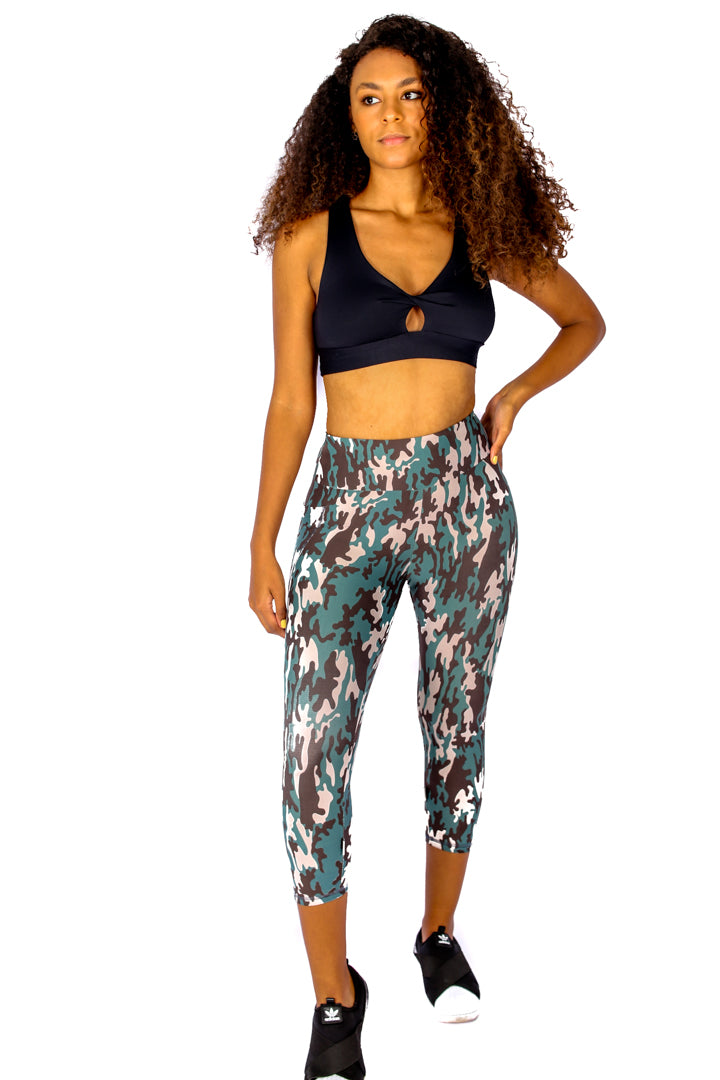 Green Camouflage Capris high waist with Pocket - dry Fit