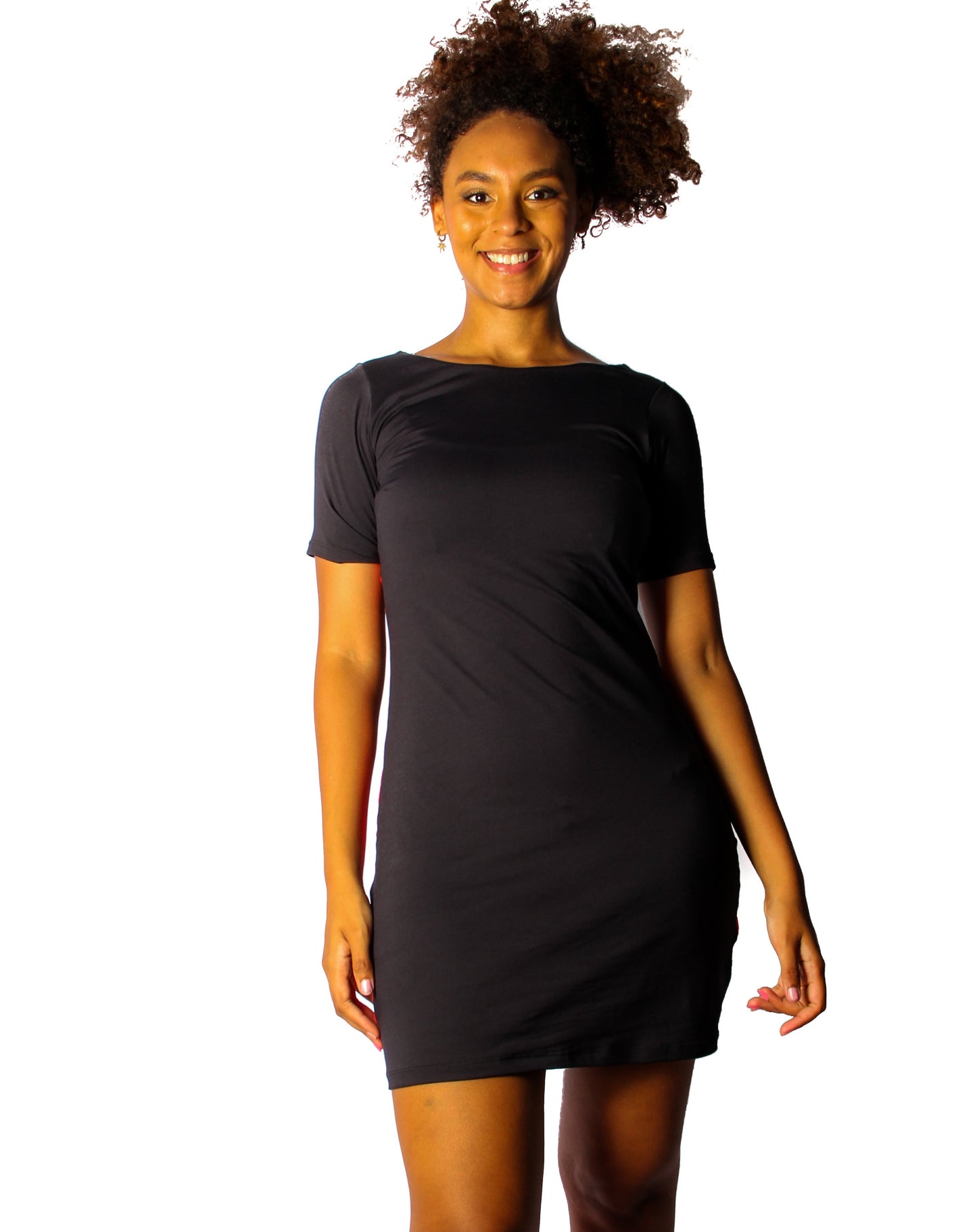 Black with red stripe on the side Dress with sleeves