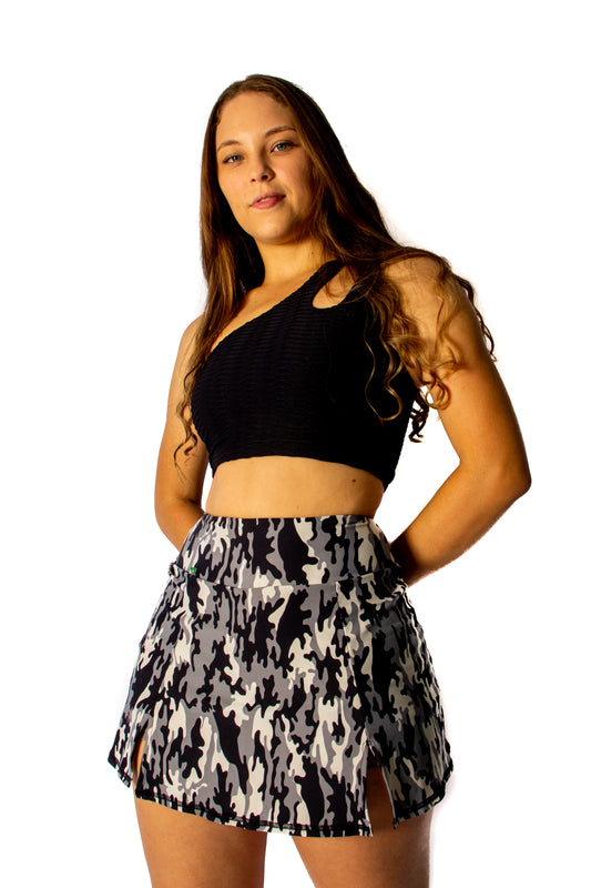 Black Gray Camouflage Straight Skirt Shorts  with Pocket