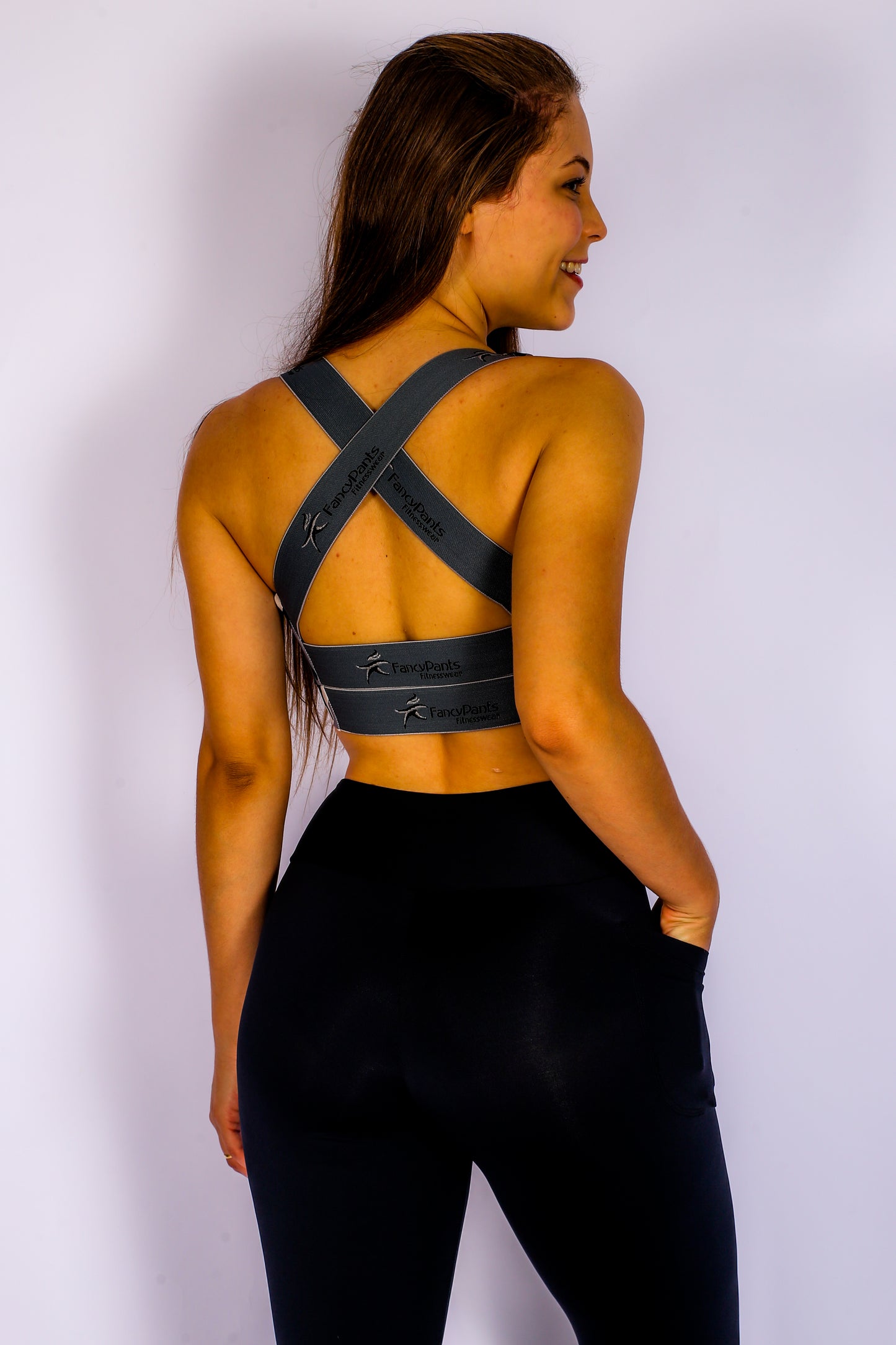 Black Gray Camouflage Sports Bra with Elastics