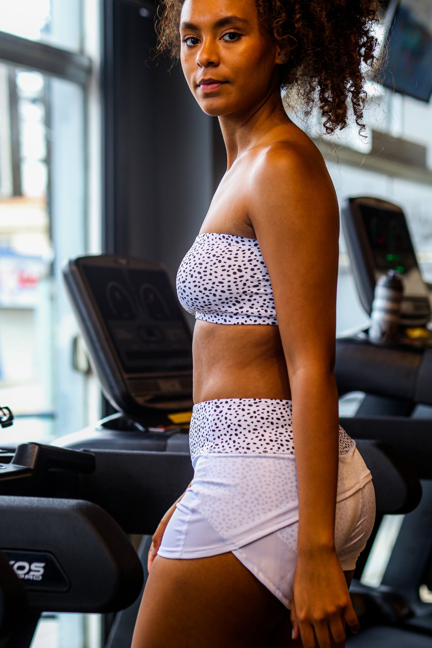 Best Strapless Sports Bra - White with Black dots