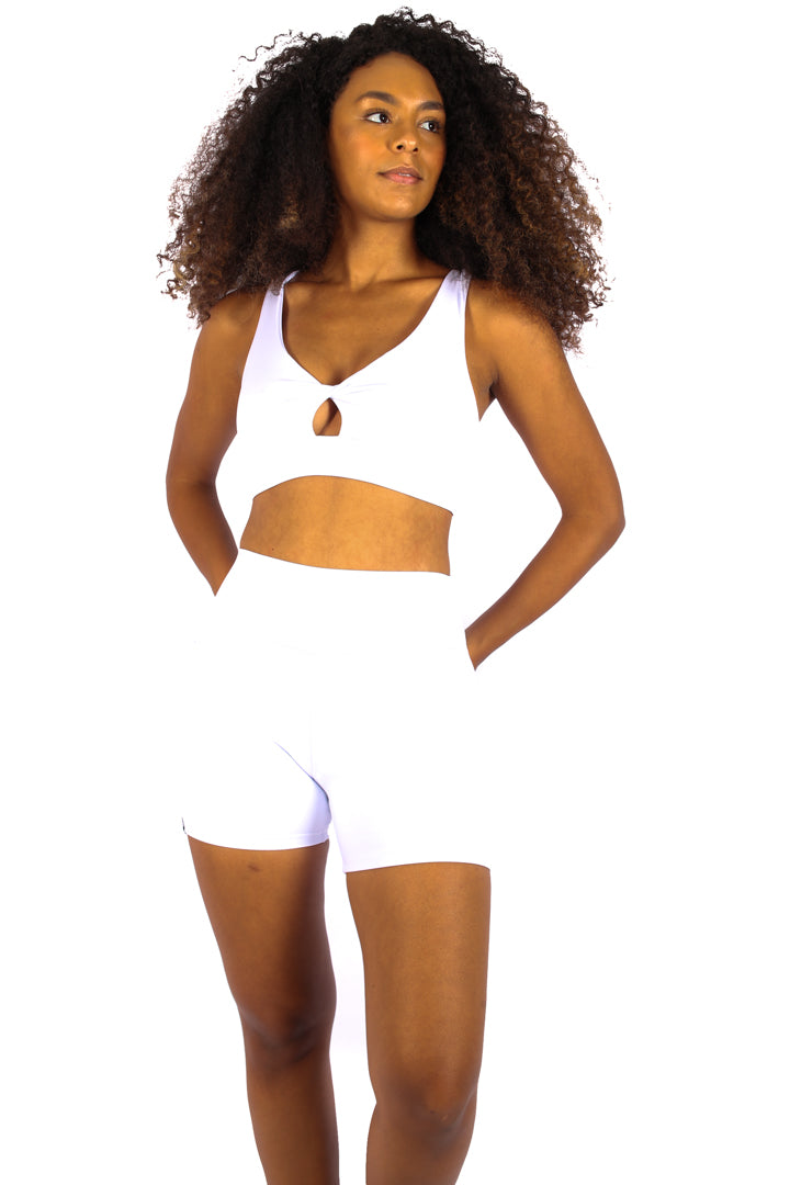 White Shorts 4" High Waist side Pocket - Emana