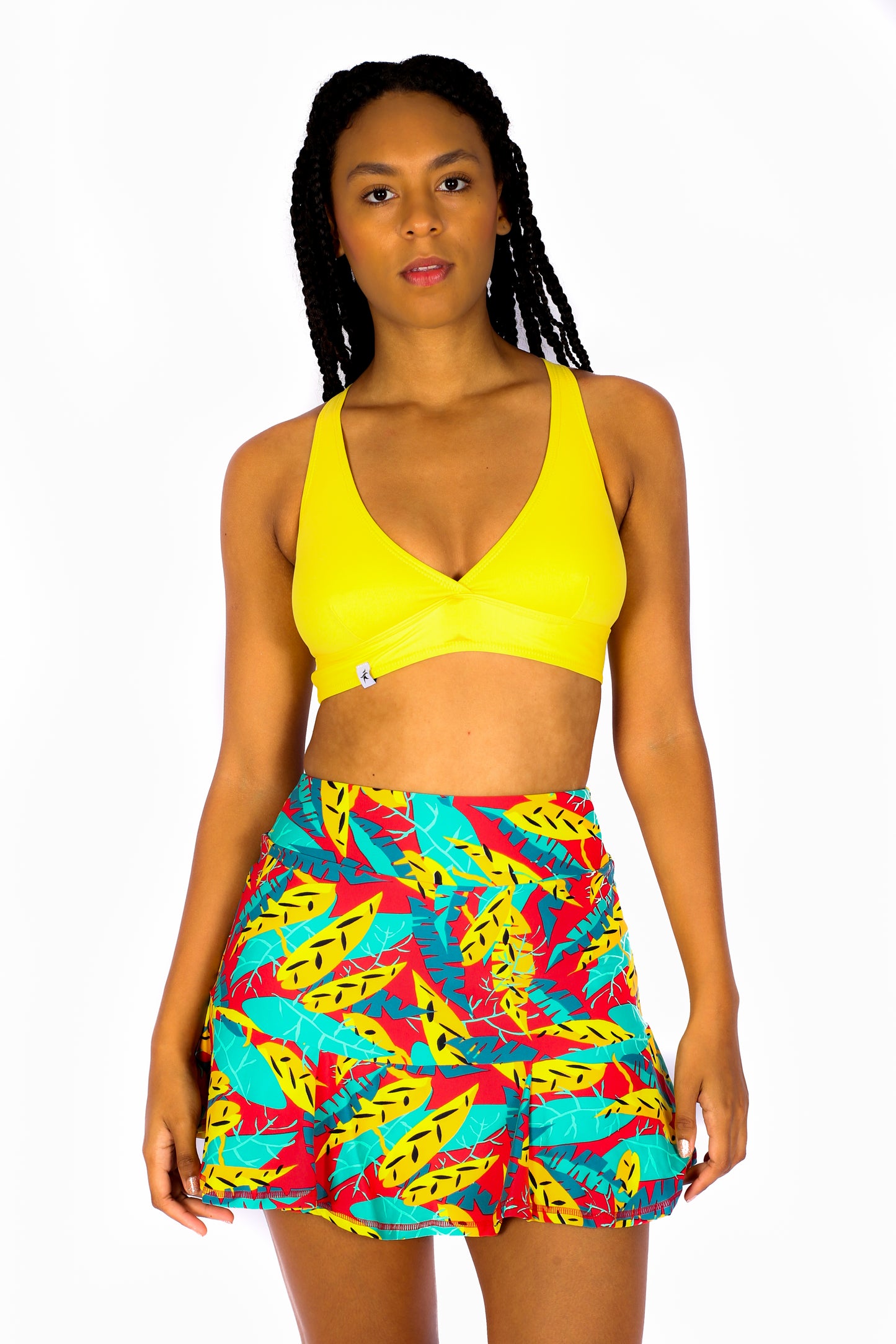 Carmen Miranda Set Shorts Skirt and Sports bra same print spots bra with elastics - Pocket