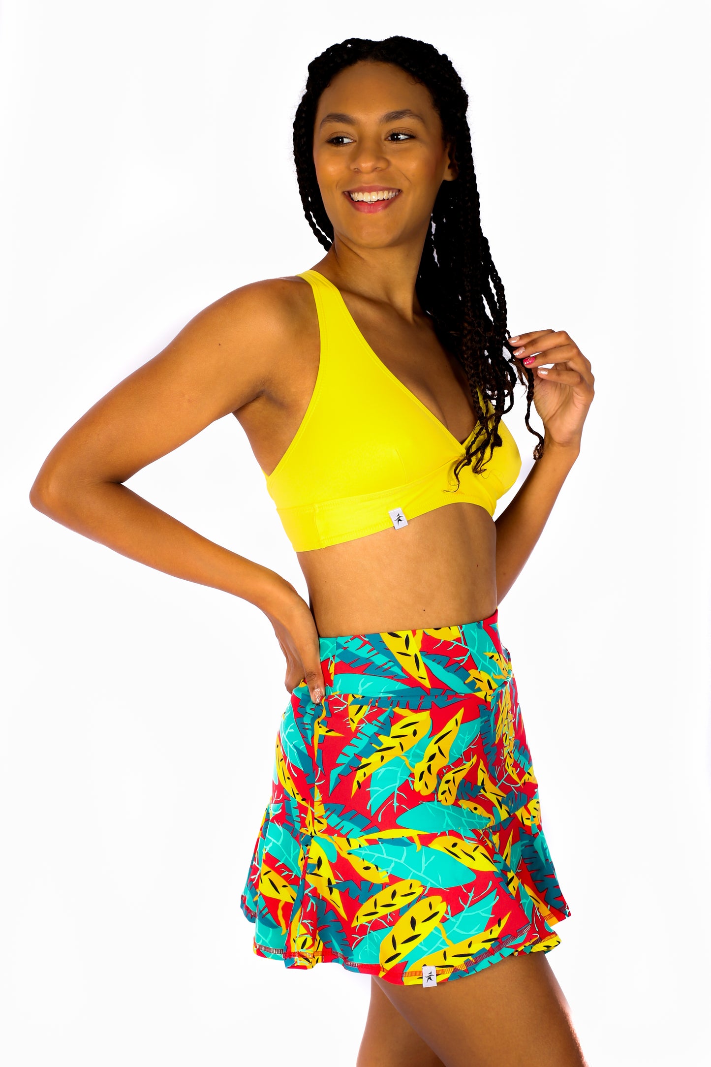 Carmen Miranda Set Shorts Skirt and Sports bra same print spots bra with elastics - Pocket