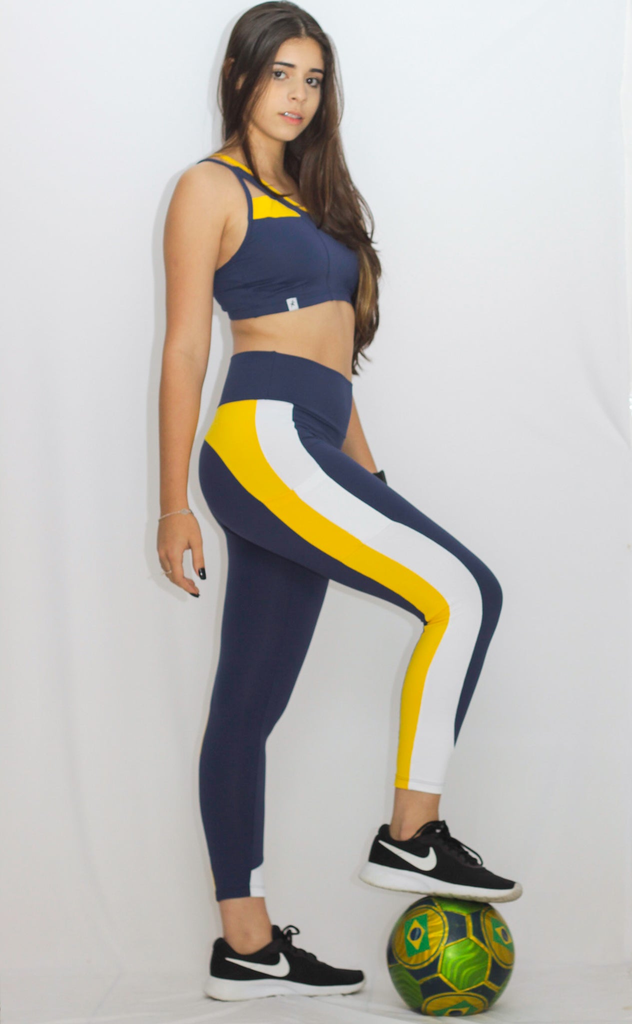 College Style yellow, white blue Leggings With Pocket