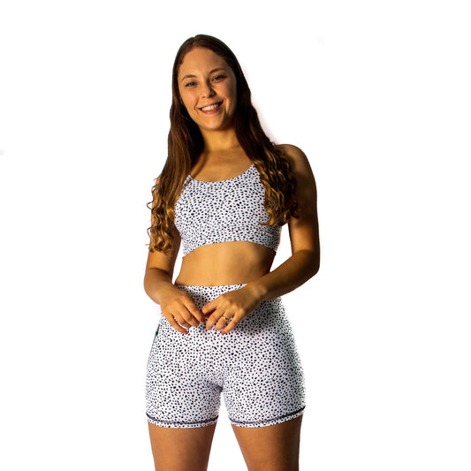 White with Black Dots Shorts 4" High Waist with Pocket