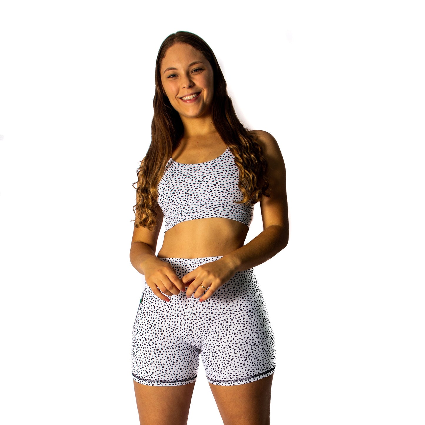 White with Black Dots Shorts 4" High Waist with Pocket