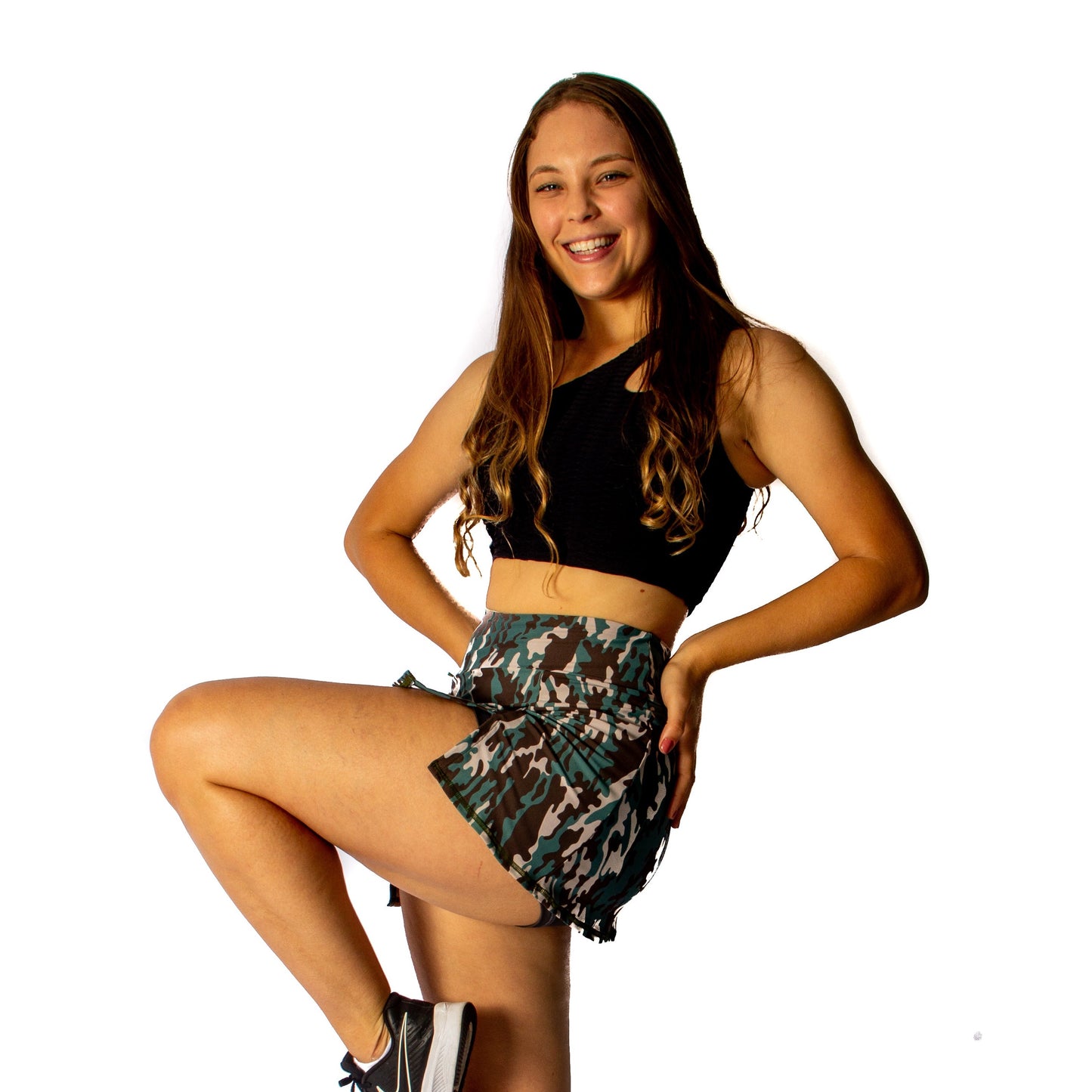 Green Camouflage Short Skirt Straight with Pocket