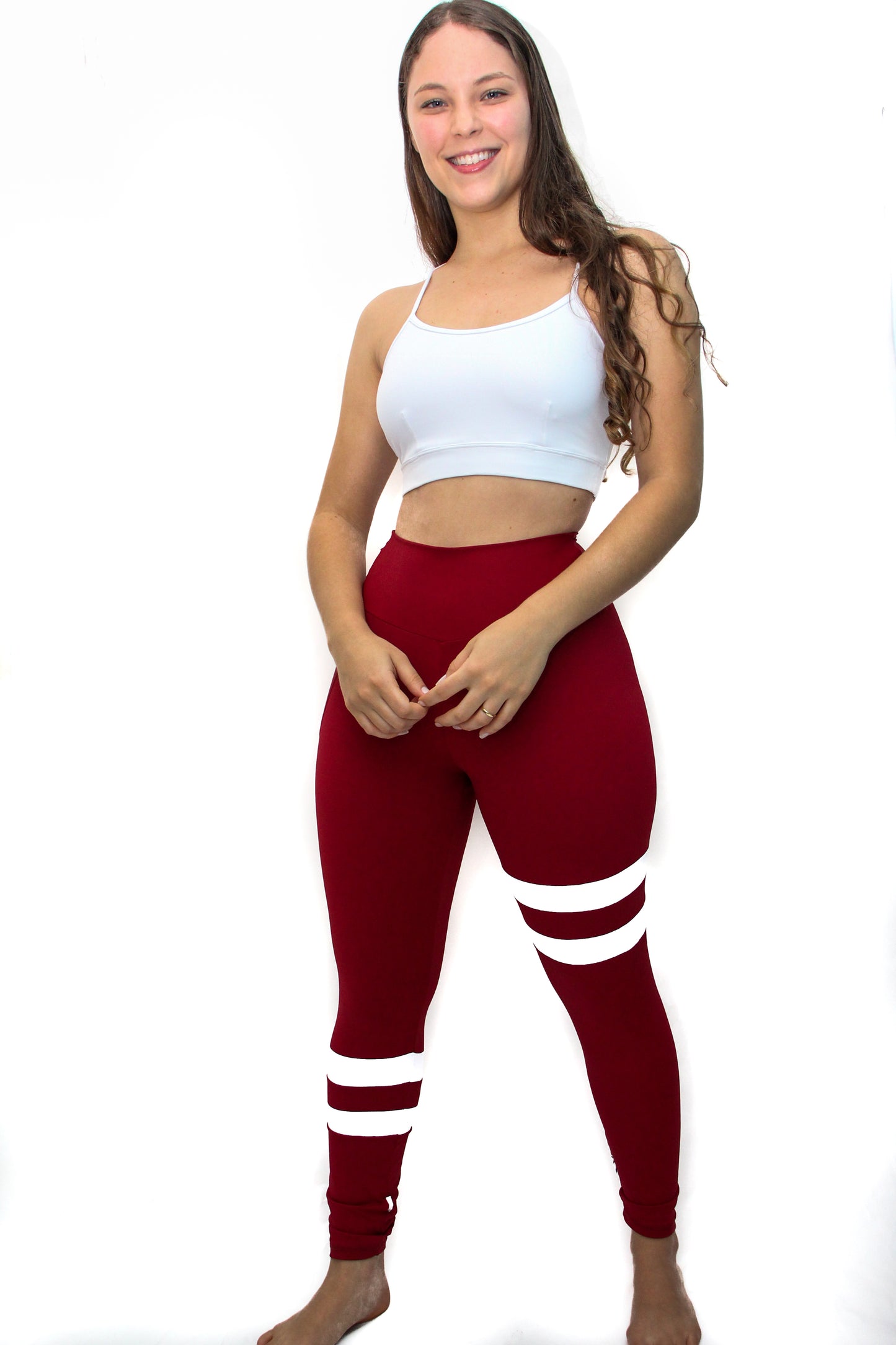 Sport Sailor Style Burgundy and white Leggings with Pocket