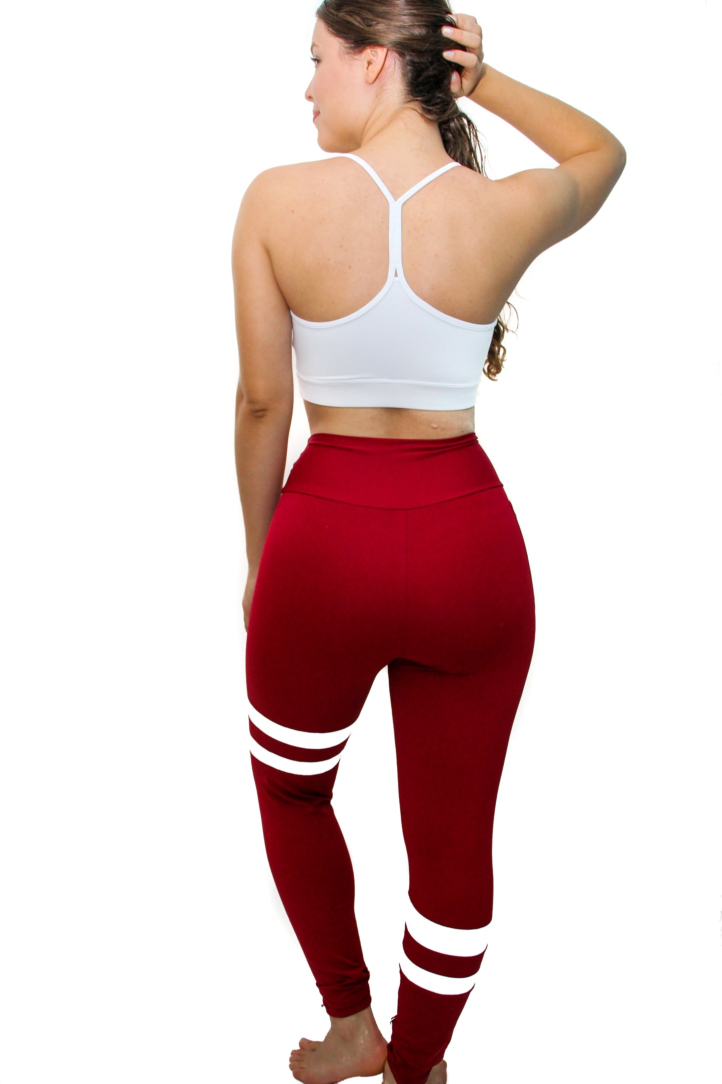 Sport Sailor Style Burgundy and white Leggings with Pocket