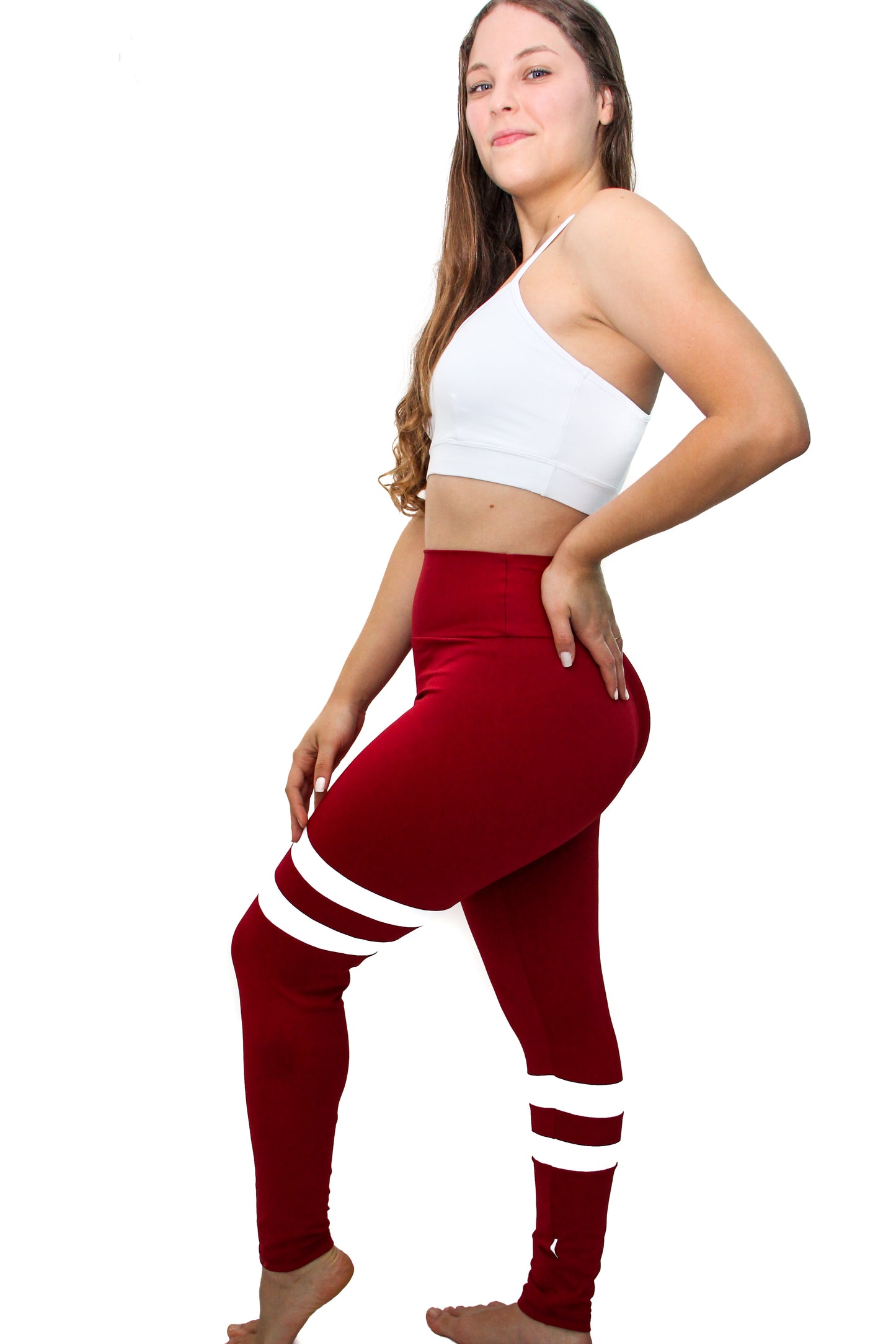 Sport Sailor Style  Burgundy and white Leggings with Pocket