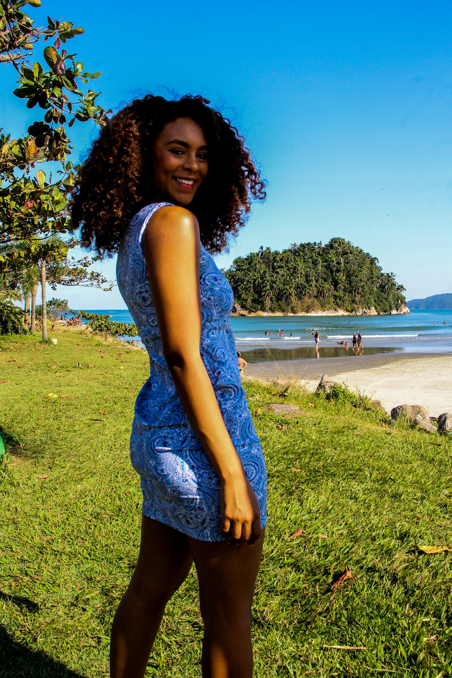 Paisley Blue and white Dress no sleeves