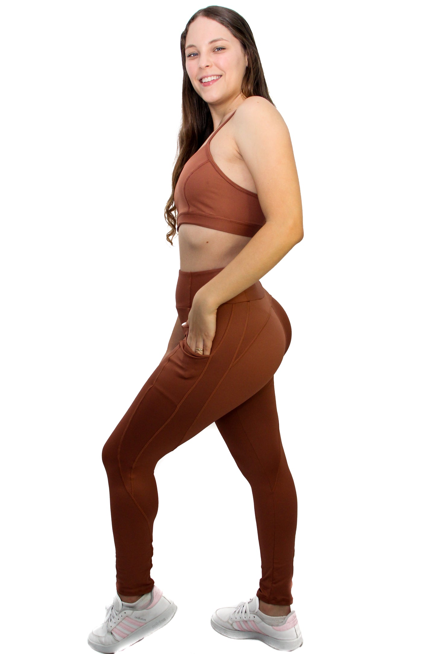 Light Brown Classic Cut Style Leggings with Pocket - Eco Free