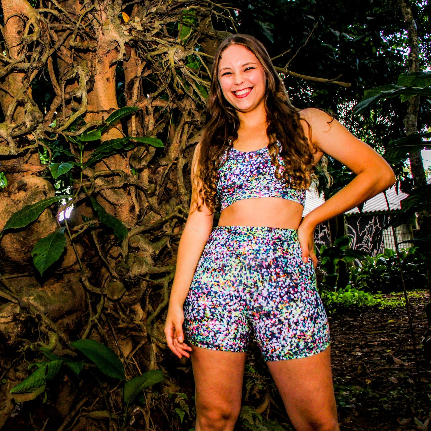 Colorful Dots Shorts 4" high waist with pocket