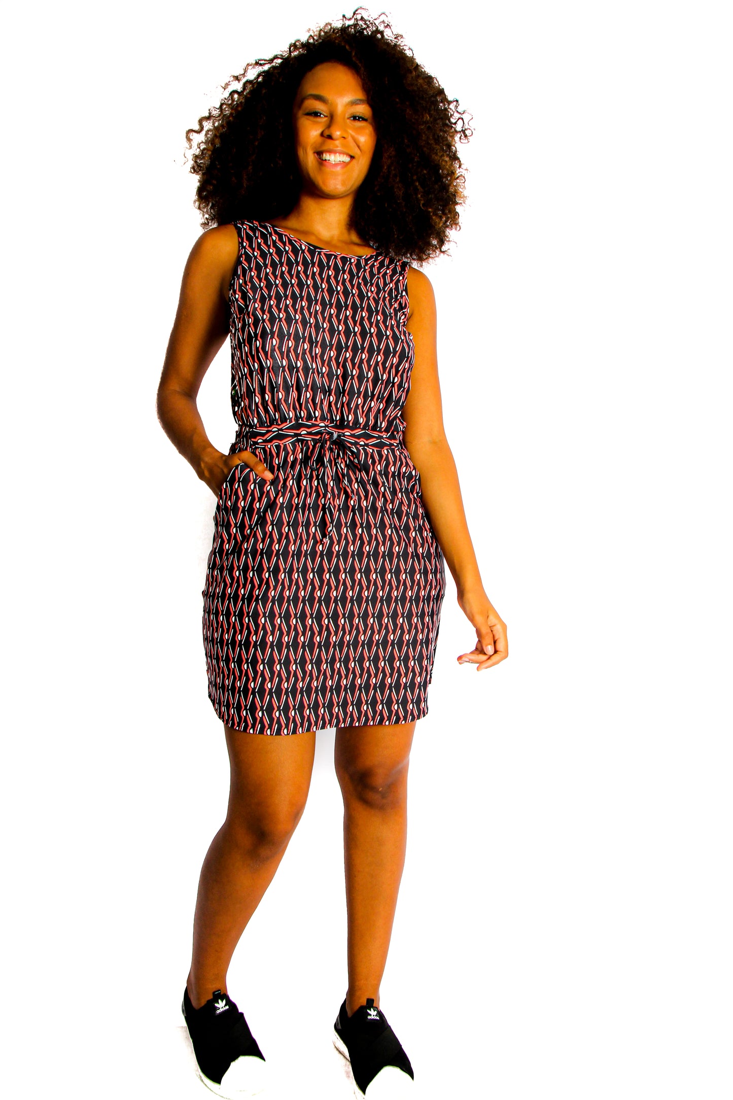 Dimond print Black and salmon print Dress with no sleeves - Casual