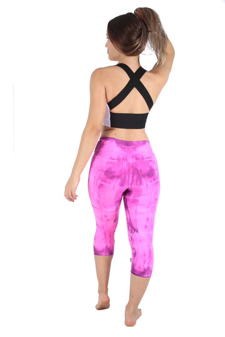 Hippie Tie Dye Pink Pantone Capris with Pocket - with compression "emana fabric "