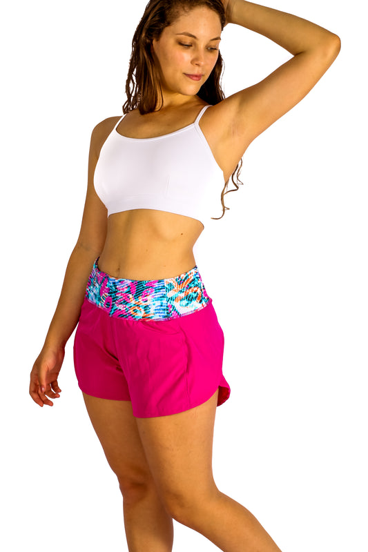 Running Shorts - Graffiti  Letters waist and under wear Pink color with pocket