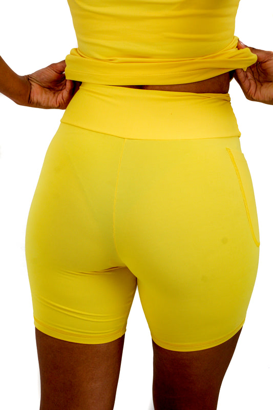 Yellow Shorts 6" High Waist side Pocket - biodegradable