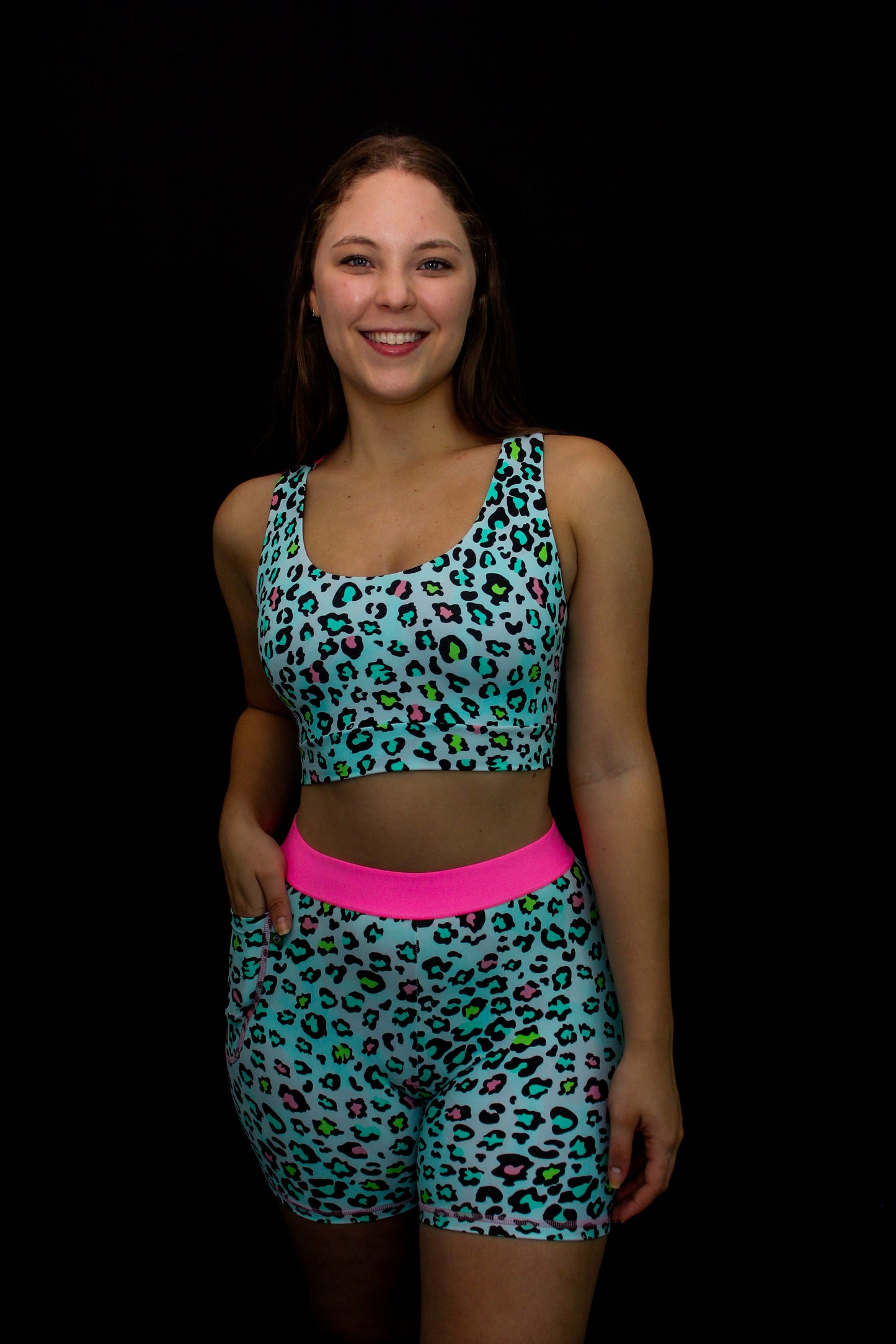 Color Neon Leopard Sports Bra with elastic