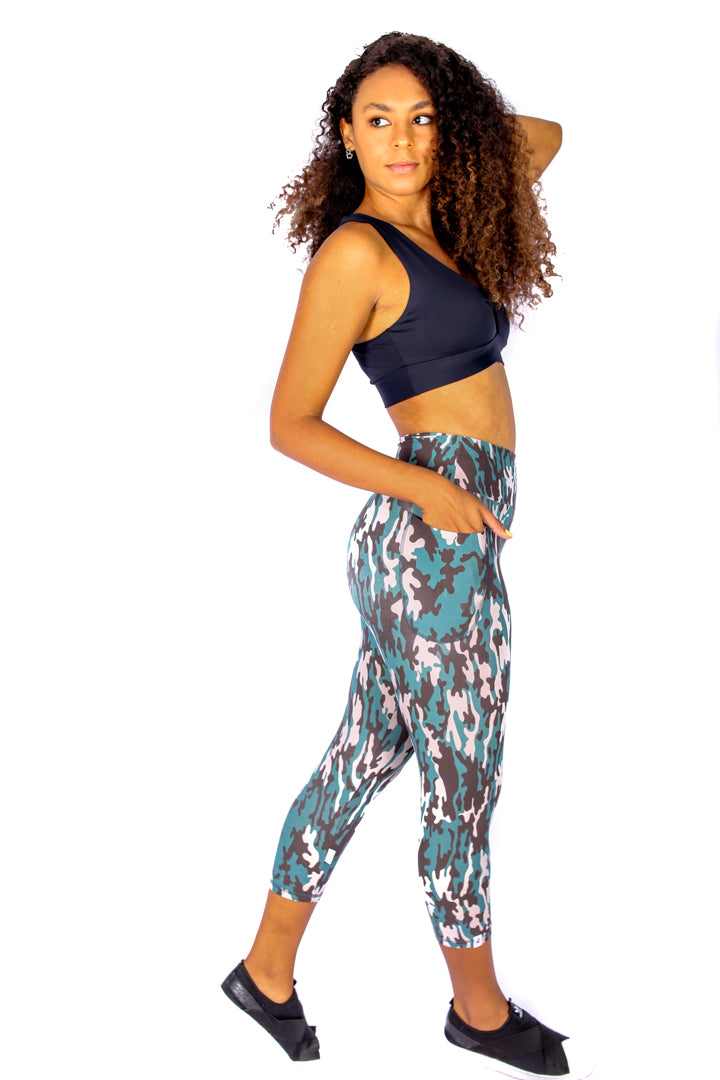 Green Camouflage Capris high waist with Pocket - dry Fit