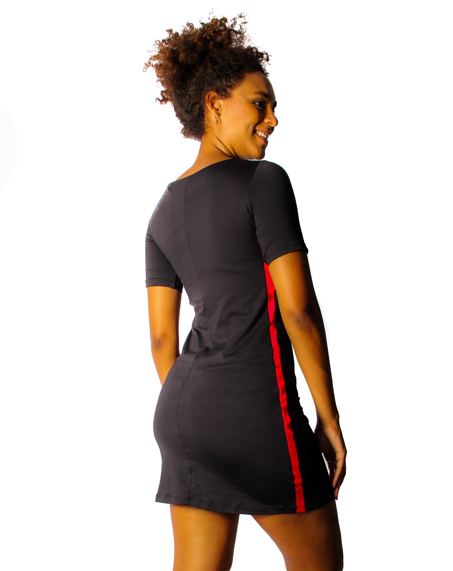Black with red stripe on the side Dress with sleeves