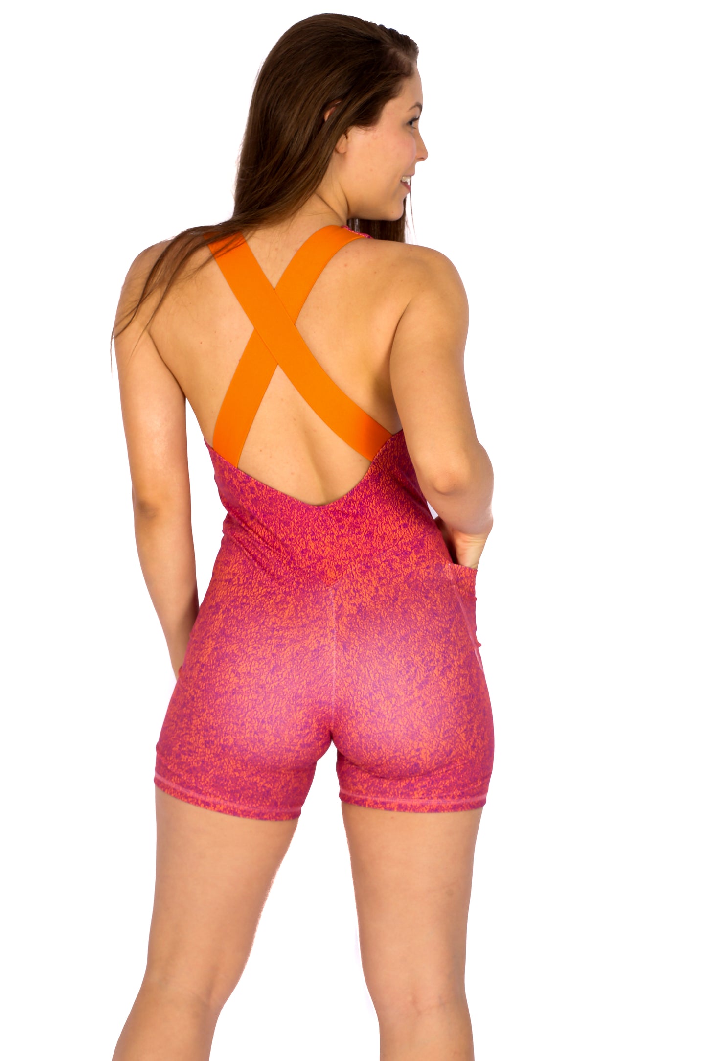 Mixed orange and pink Emana Short Jumpsuit with Pocket