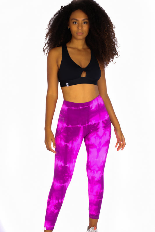Hippie Tie Dye Pink Pantone Leggings with Pocket