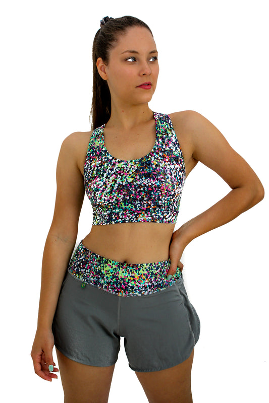Running Shorts - Gray Colorful  dots with pocket