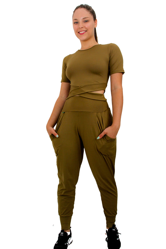 Classic Cross Cropped Short Sleeves - Light olive green