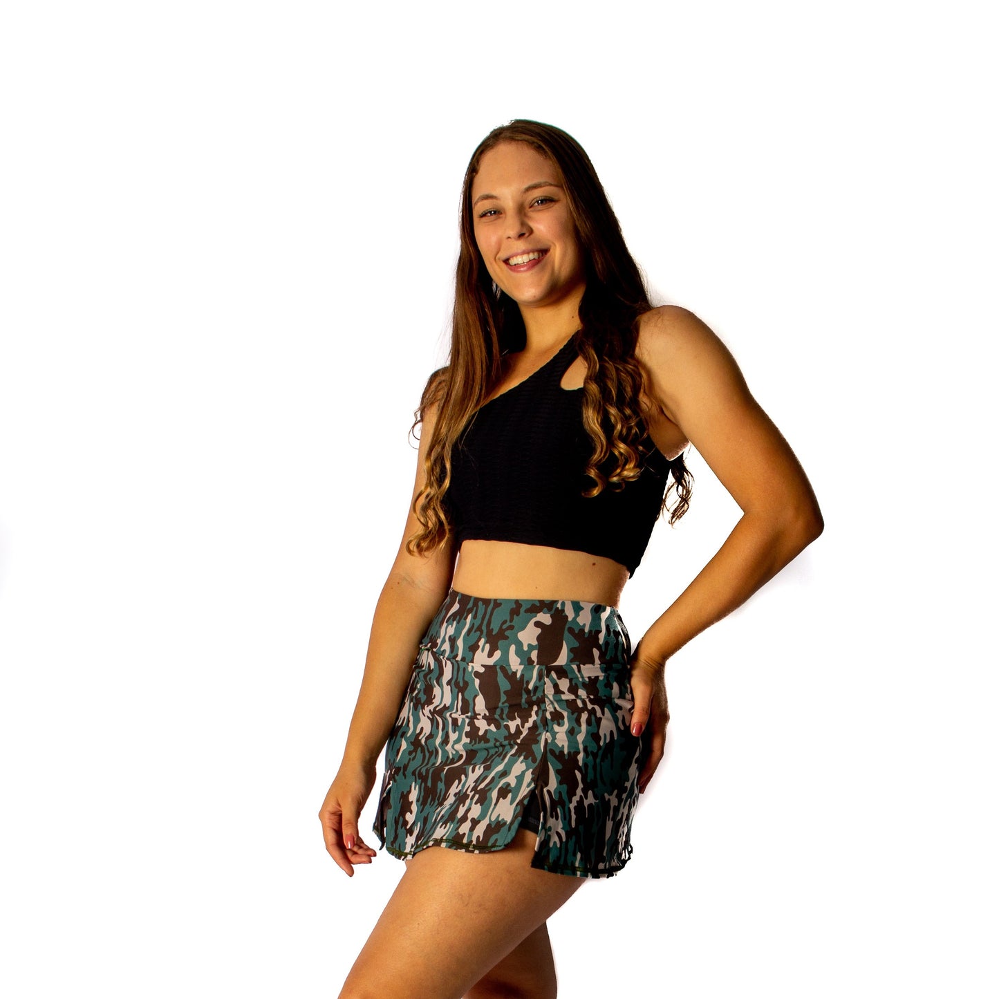 Green Camouflage Short Skirt Straight with Pocket
