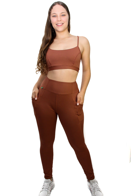 Light Brown Classic Cut Style Leggings with Pocket - Eco Free