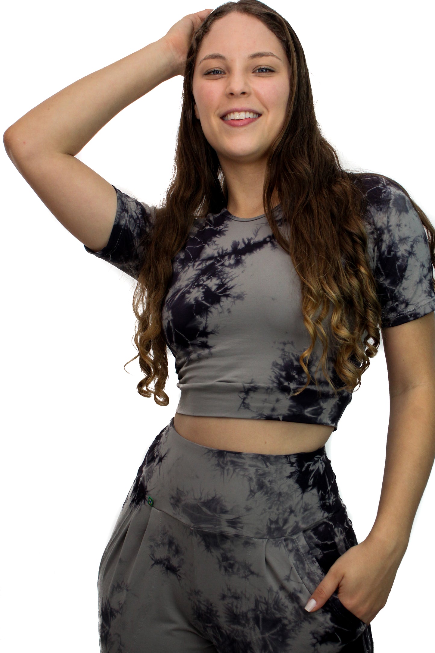 Classic Crop Short Sleeves - black and gray Tie Dye