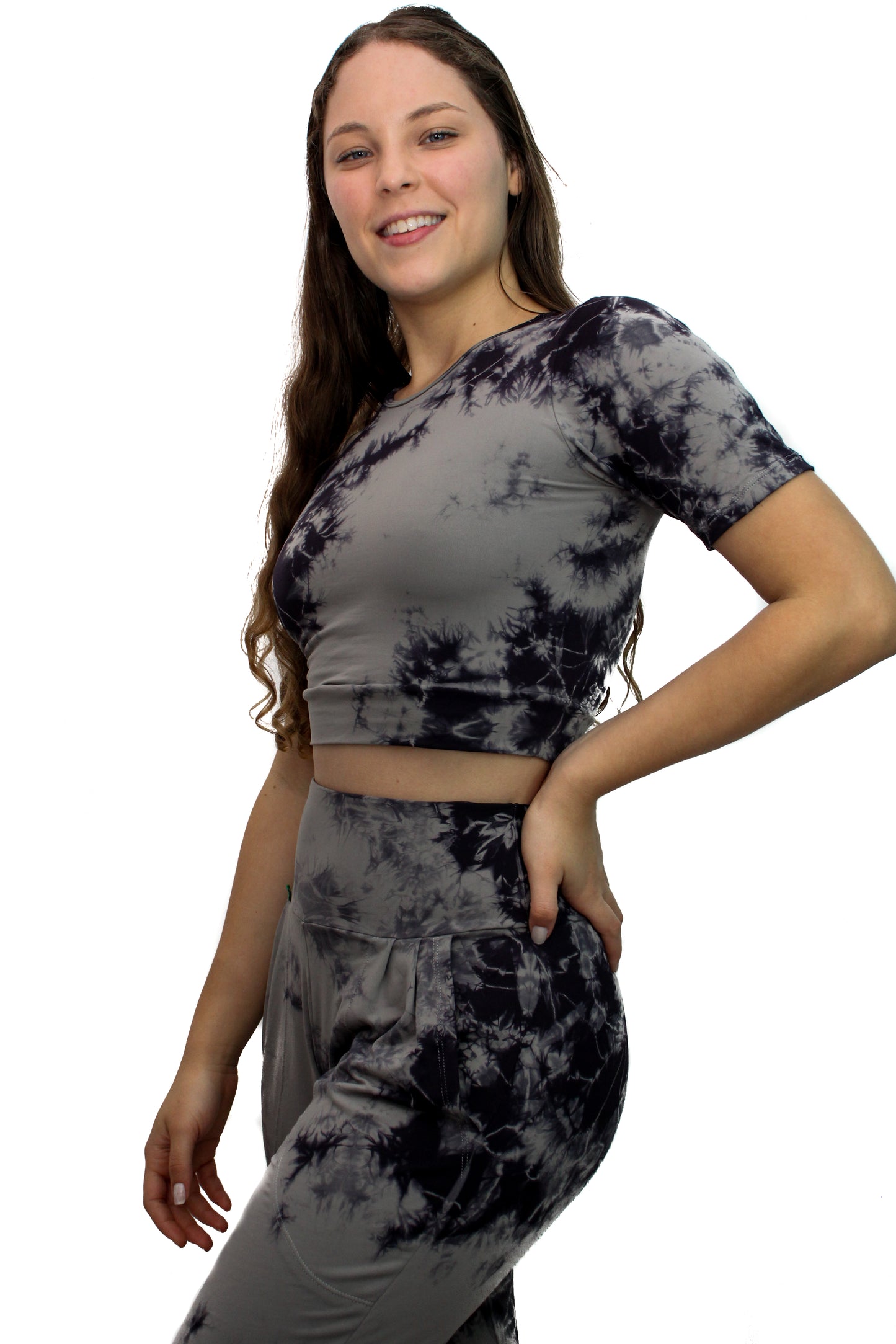 Classic Crop Short Sleeves - black and gray Tie Dye