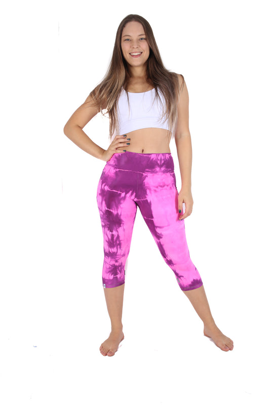 Hippie Tie Dye Pink Pantone Capris with Pocket - with compression "emana fabric "
